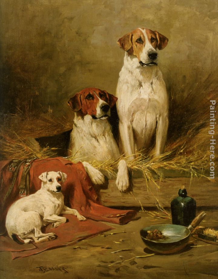 Foxhounds and a Terrier painting - John Emms Foxhounds and a Terrier art painting
